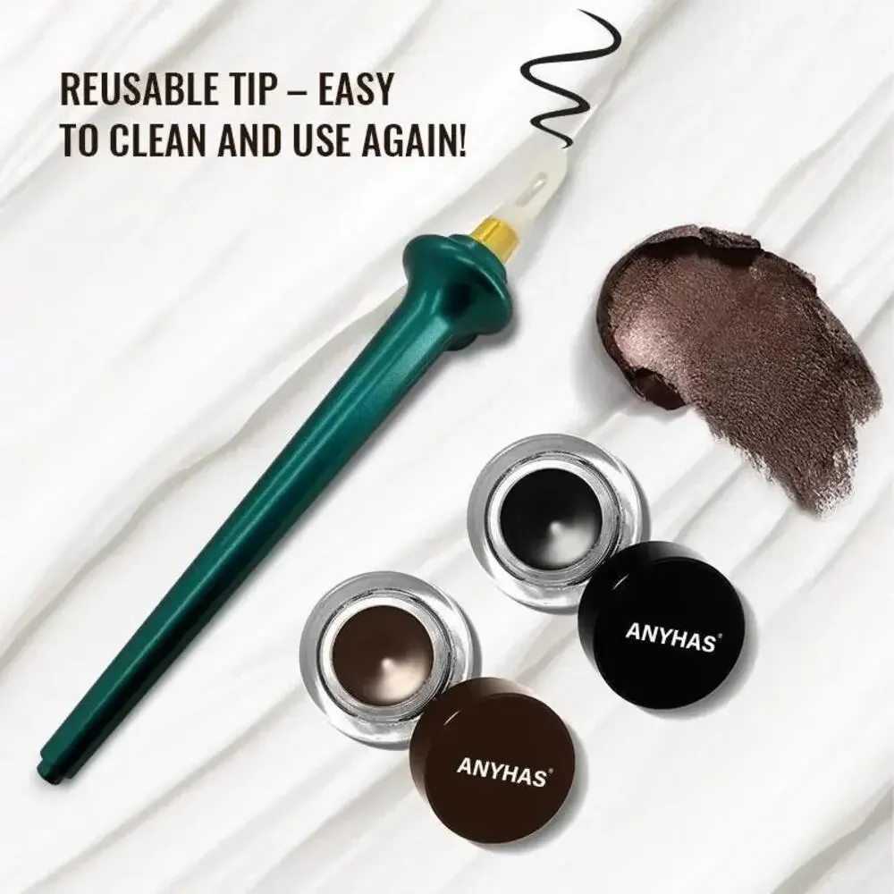 Viral ANYHAS Gel Eyeliner Kit - Black & Mocha Brown Cream Set w/ Silicone Wand